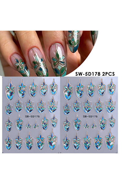 choice2 SW-5D178 قطعتان من ملصقات الأظافر الفاخرة ثلاثية الأبعاد بتصميم ندفة ...
