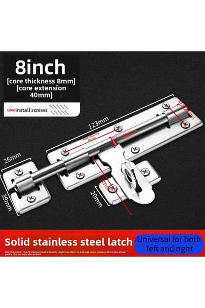 choice2 8 in - Left or Right No‑Drill Heavy‑Duty Security Bolt Latch, Large‑S...