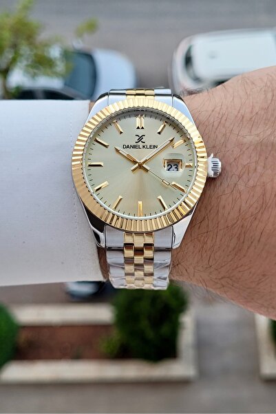 Daniel Klein 42 mm Men's Wristwatch with Yellow Dial and Gold Metallic Color ...