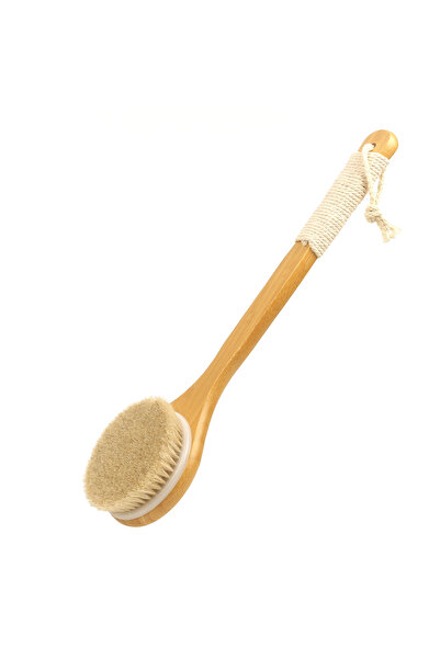 Choice6 White with Rope Wooden Bath Brush with Bristles Long Handle for Showe...