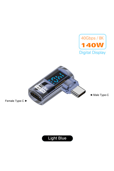 Choice محول L1 Light Blue 140W USB C بزاوية قائمة على شكل حرف U ومحول USB4 Ty...