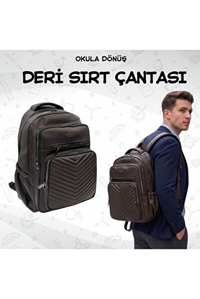 Epod Leather Fabric Multi-Pocket Unisex Backpack with Adjustable Shoulder Str...