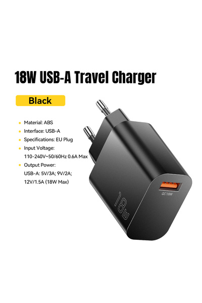 essager 18W EU Black 18W QC3.0 USB A Charger USB Quick Charge 3.0 Fast Wall C...
