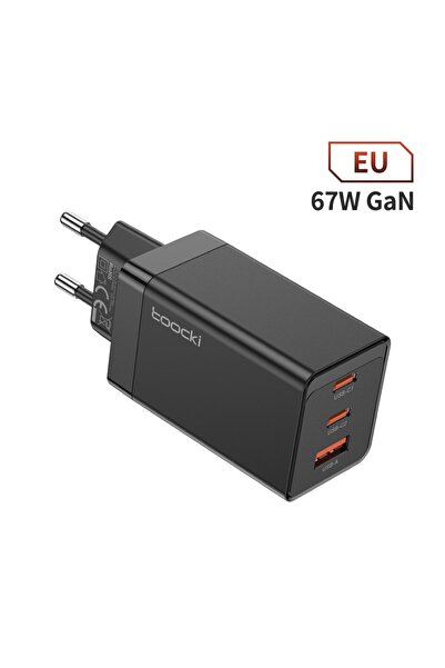 Toocki شاحن USB-C أسود أوروبي بقوة 67 واط، شحن سريع 65 واط، تقنية QC4.0 وPD 3...