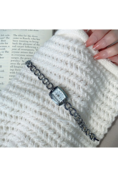 Choice Silver Minimalist Square Dial Chain Strap Delicate High-Value Vintage ...