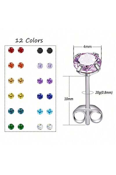 Choice 12 Pairs (12 Color) Butterfly Backs 12 Pairs CZ Ear Stud Mixed Colors ...