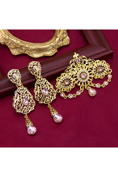 Choice NVS777TZ142pink Gold Color Moroccan Jewelry Caftan Brooch Earring Sets...