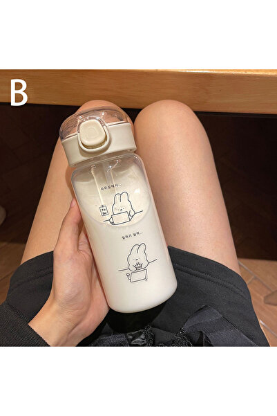 Choice1 B Cartoon Water Bottle With Straw Cute Plastic Drinking Bottle Portab...