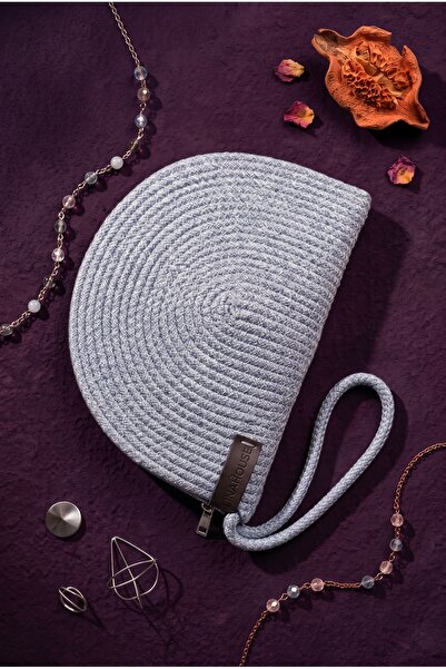 LinaHouse Handmade Knitted Cord Rope Portfolio & Clutch Bag – Champagne Platinum