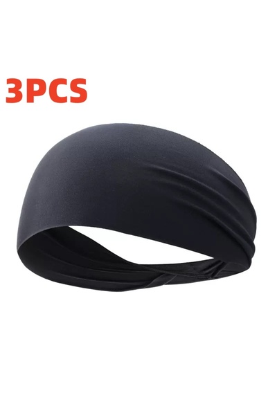 Choice7 3PCS Black Sports Headband Running Fitness Sweatband Elastic Absorben...