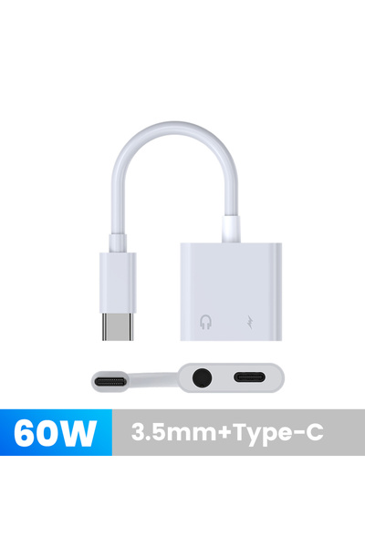 Choice 3.5mm type c 60W 2 In 1 Audio OTG Adapter USB C to Dual Type C+ 3.5mm ...