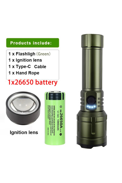 Choice Green-26650 Battery Ultra Powerful Flashlight Concentrating Ignition F...