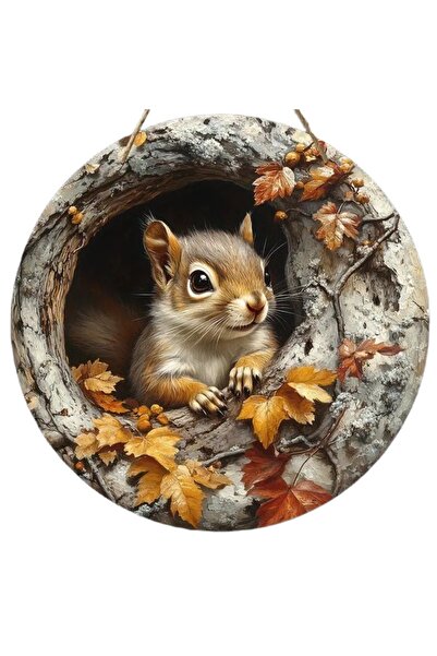 Choice 20x20cm Dark Khaki 2D Autumn Tree Hole Squirrel Circular Wooden Sign, ...