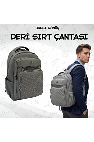 Epod Leather Fabric Multi-Pocket Unisex Backpack with Adjustable Shoulder Str...