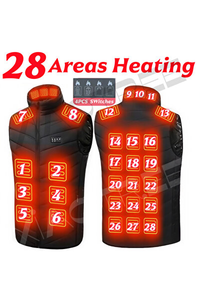 Choice14 Asian size 2XL 28Areas Black 28/9 Areas Heated Vest Men Jacket Heate...