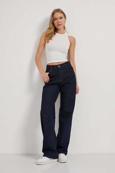 Arma Life Women's Baggy Fit Wide Leg Navy Palazzo Jeans