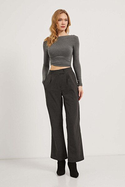Arma Life Women's Loose Wide Leg Velcro Closure Anthracite Palazzo Trousers