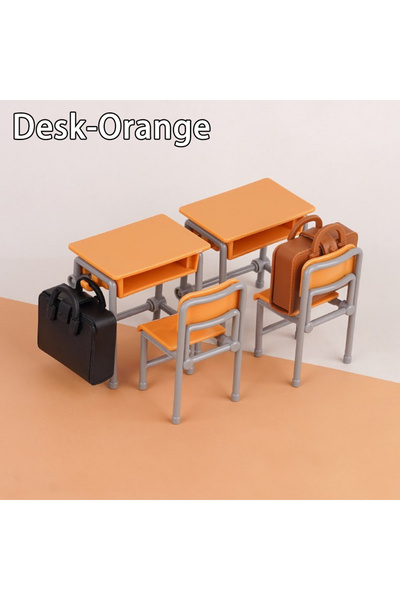 Choice3 Desk-Orange 1Set 1:12 Dollhouse Miniature Desks Chairs Schoolbags Mod...