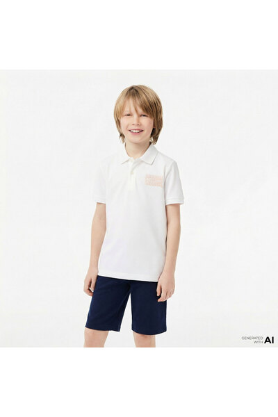 Lacoste Çocuk Baskılı Beyaz Polo