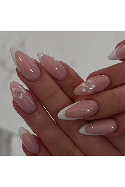 choice2 3298 Transform Your Nails with, 24pcs white flowers French Almond Pre...