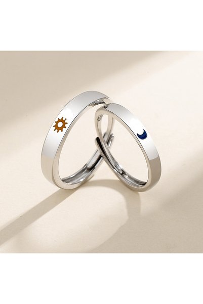 Choice resizable qd174 New Simple Couple Rings Silver Color Sun Moon Adjustab...