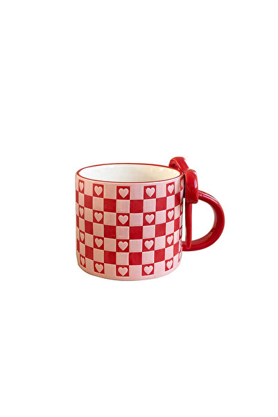 Choice 301-400ml Red 1Pc Ceramic Mug with Bowknot Handle and Heart Design, Cr...