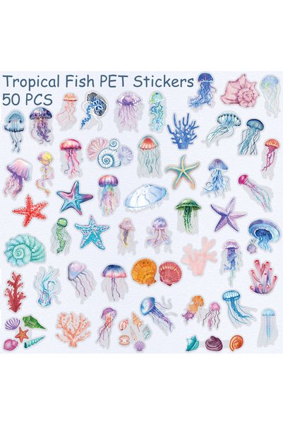 Choice 50pcs 50pcs Tropical Fish Transparent PET Stickers Decals For Phone Bo...