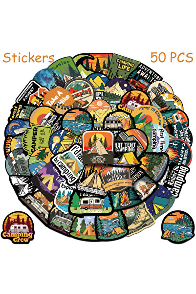 Choice 50 قطعة أو 100 قطعة من ملصقات التخييم الكرتونية للهواتف، أجهزة الكمبيو...