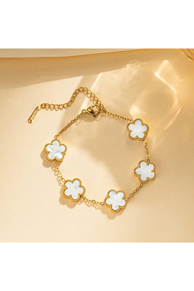 Choice3 22cm white The Stainless Steel Double-Sided Bracelet with Five-Leaf P...