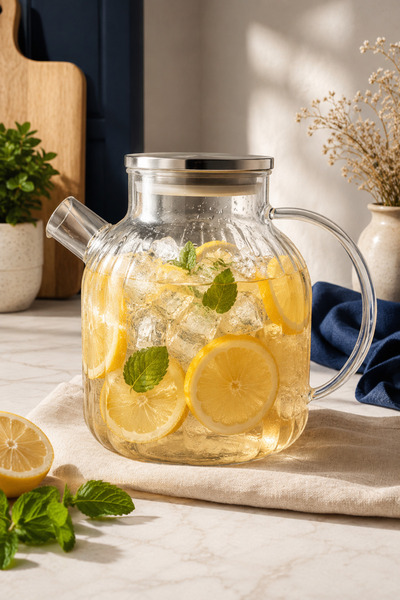 Kitchera Home Isıya Dayanıklı Cam Demlik 1.5 Litre Süzgeçli Bitki Çayı Ve Sun...
