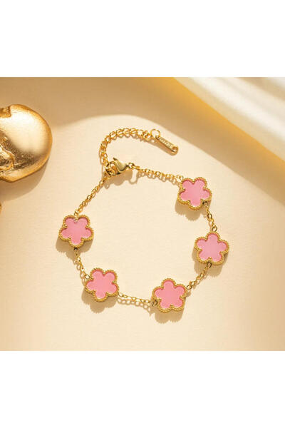 Choice1 22cm pink The Stainless Steel Double-Sided Bracelet with Five-Leaf Pe...