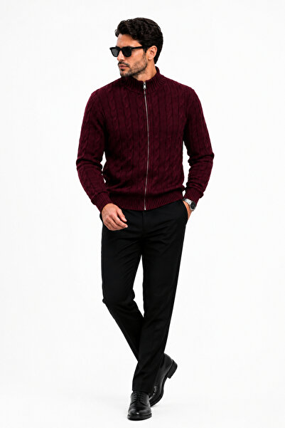 H&E LUXURY DESIGN Men's Hair Knit Patterned Jacket with Zipper Detail