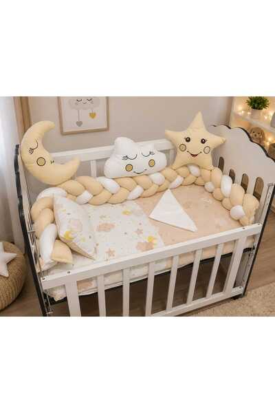JULYA KİDS 3Lü Örgülü Kenar Koruma Süslü Yastık 7 Parça 60*120 Cm Bebek Beşik...