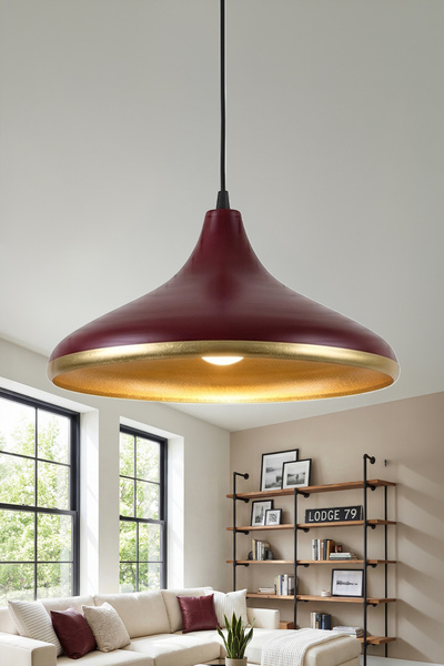 Marrien Nova Modern Tekli Bordo Gold Metal Sarkıt (35 cm) Salon, Mutfak & Caf...