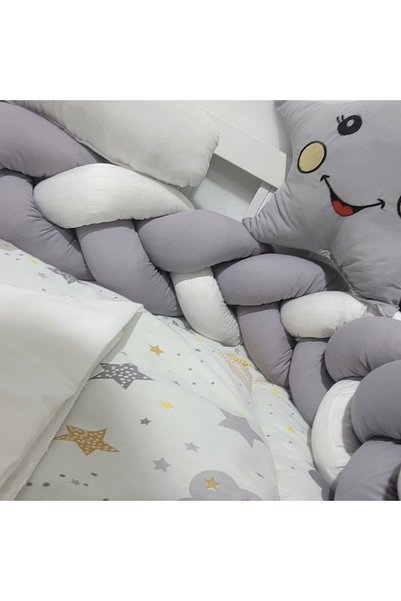 JULYA KİDS 3-Piece Braided Edge Protection Decorative Pillow 7 Pieces 60*120 cm Baby Crib Sleep Set