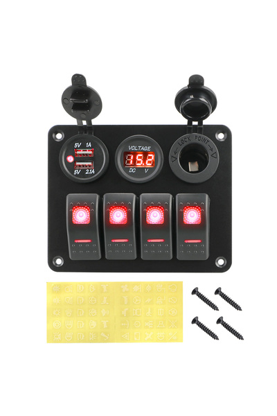 Choice1 Red 4 Buttons Rocker Switch Panel Voltmeter USB Chargers 3.0 Light To...