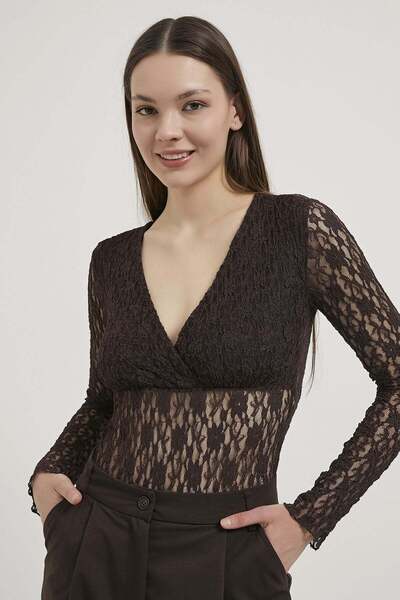Arma Life Armalife 1704 Double-Breasted Collar Chest Lining Detail Lace Sheer...