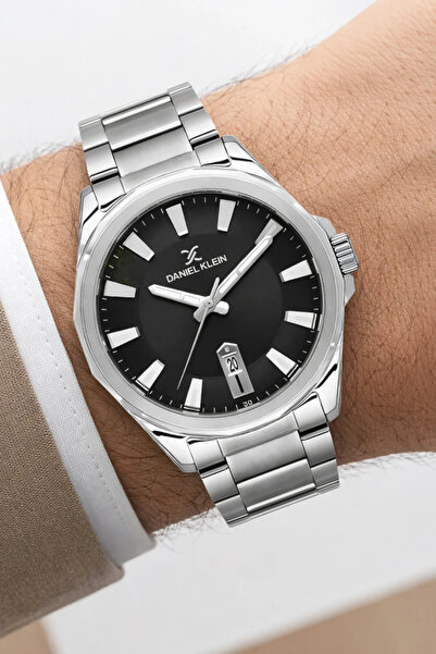 Daniel Klein Men's Wristwatch with Calendar Steel Strap Silver-Black Zmdk1133