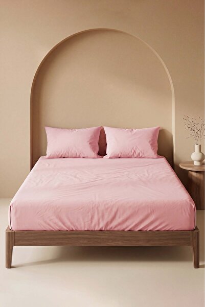 Rivaİstanbul Powder Pink Cotton Double Elastic Sheet 160X200