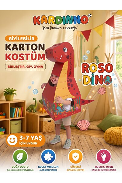 Kardinno Росо Дино Образователна играчка: Картонен носим детски костюм за зан...