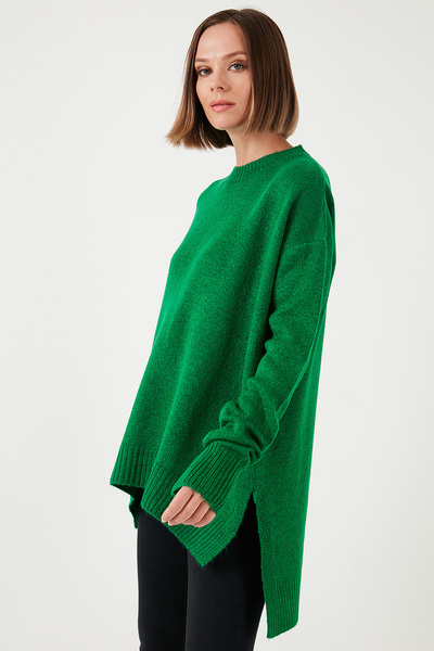 Lela Relaxed Cut Slit Detailed Crew Neck Sweater Sweater 4616142 Y