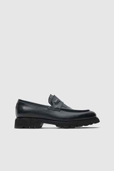 TOGO Erkek Siyah Croco Desenli Hakiki Deri Loafer Ayakkabı [052149]