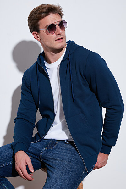 Buratti Regular Fit Hooded Zippered Soft Fleece Lined Winter Sweat Men's Swea...