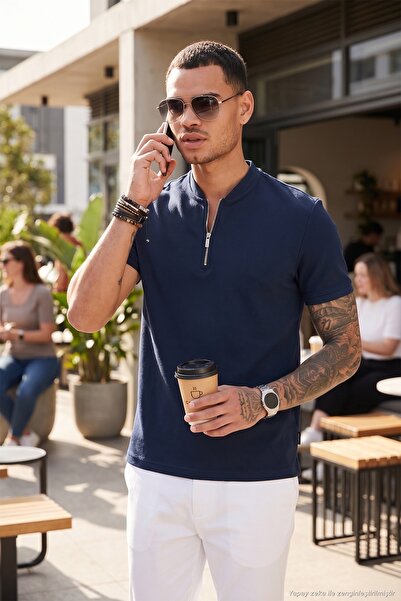 Buratti Cotton Regular Fit Half Zipper t Shirt Men's t Shirt 5902653
