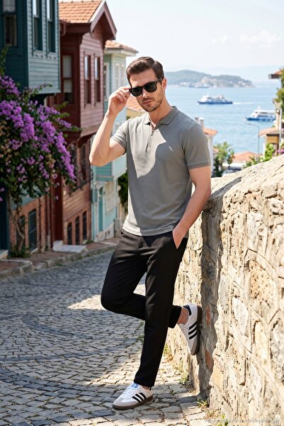 Buratti Cotton Regular Fit Zippered Polo Collar T Shirt Men's POLO NECK T SHI...