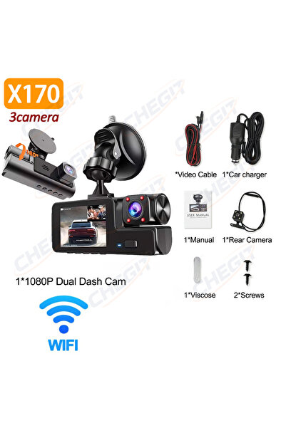 Choice3 كاميرا سيارة ثلاثية العدسات NONE X170-WIFI-3 بدقة 1080P HD مع واي فاي...