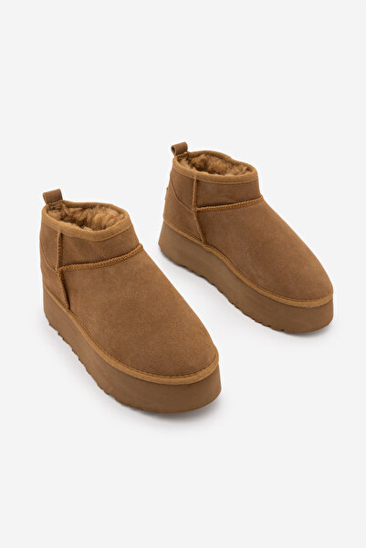 Marjin Дамски полуботуши Tefis Tan Suede с дебела подметка