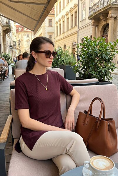 Lela Oversize Crew Neck Split Detail Blouse Bluz 5869000
