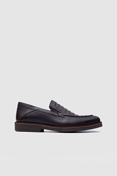 TOGO Erkek Kahve Croco Desenli Hakiki Deri Loafer Ayakkabı [TG052040]