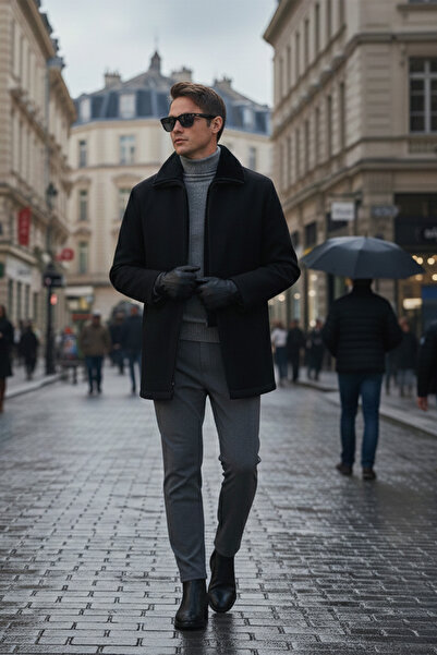 Buratti Regular Fit Detachable Fur Collar Detailed Lined Cashmere Coat Men's ...